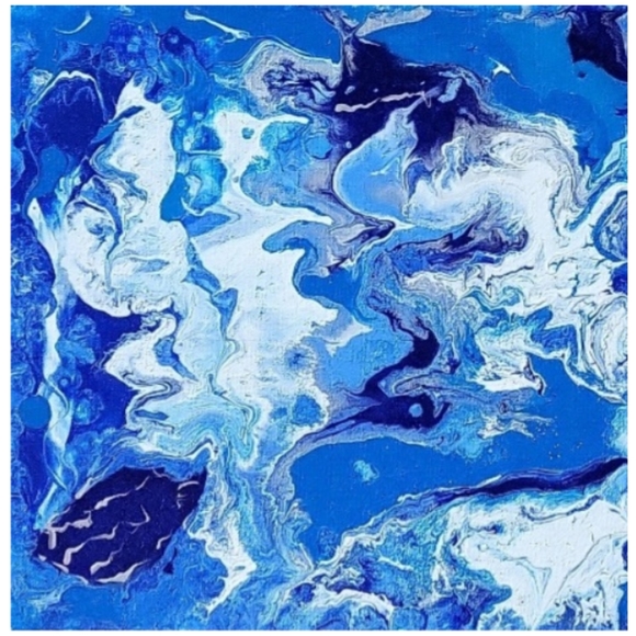 Hand Crafted Blue and White Abstract Design 12 x 12 Inches Canvas Painting - Picture 2 of 4